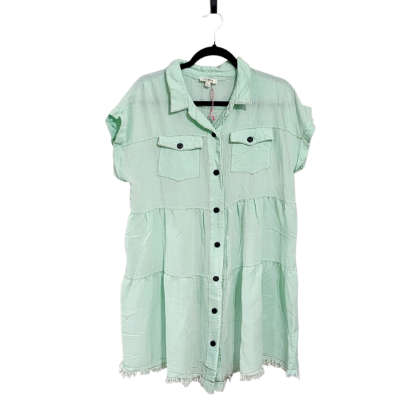 Umgee Dresses & Skirts - Umgee Mini Dress L Green Button Up Tiered Boho Country Cowgirl NWOT